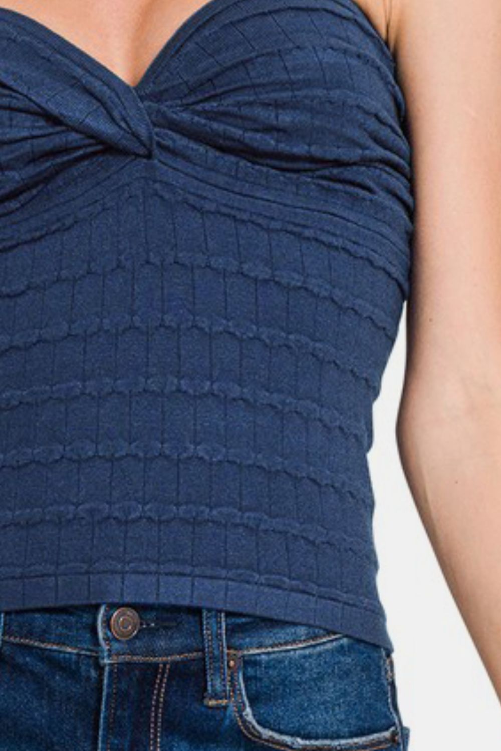 Zenana Ruched Twisted Sweetheart Neck Top-Very Besty