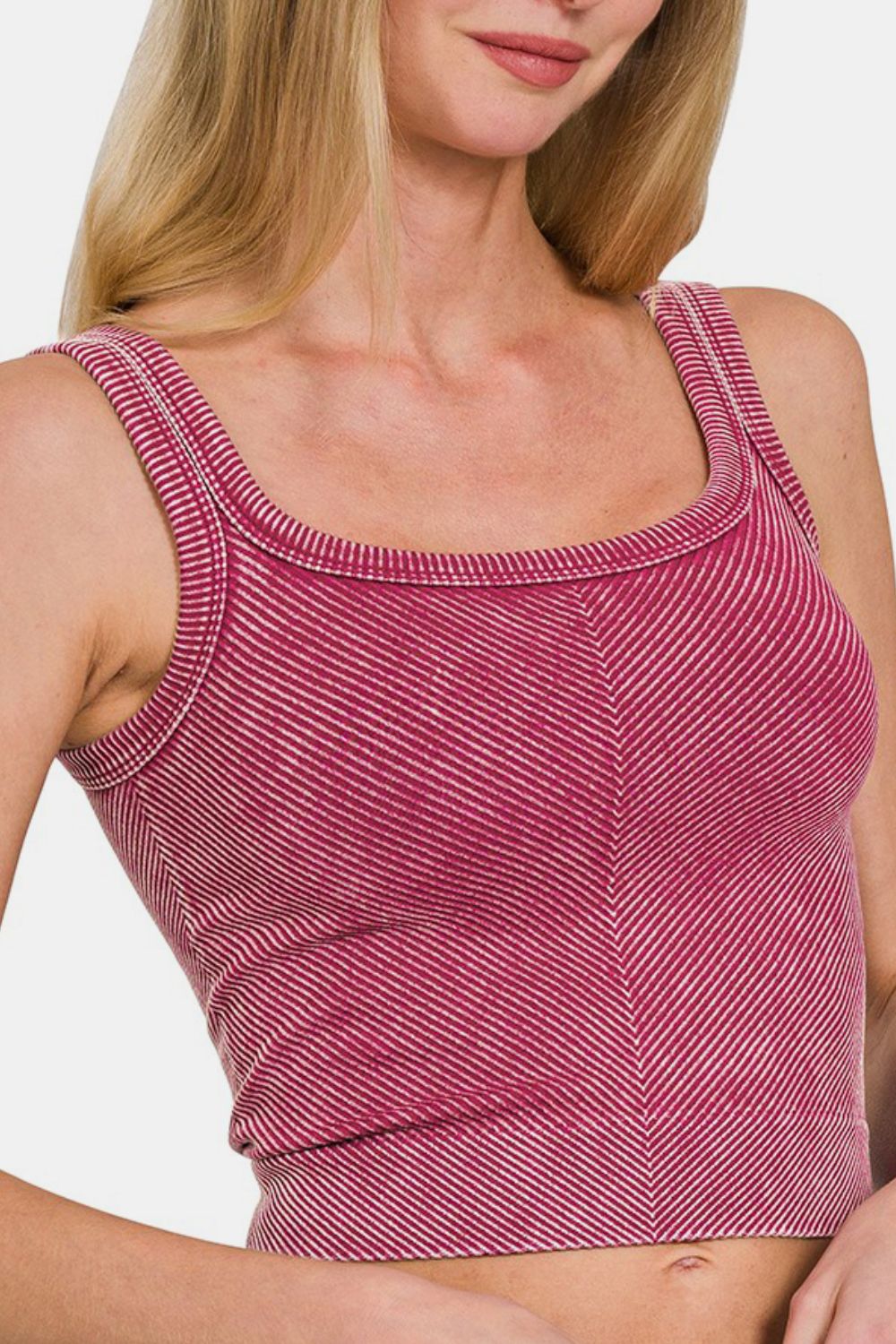 Zenana Washed Ribbed Scoop Neck Wide Strap Tank-Very Besty