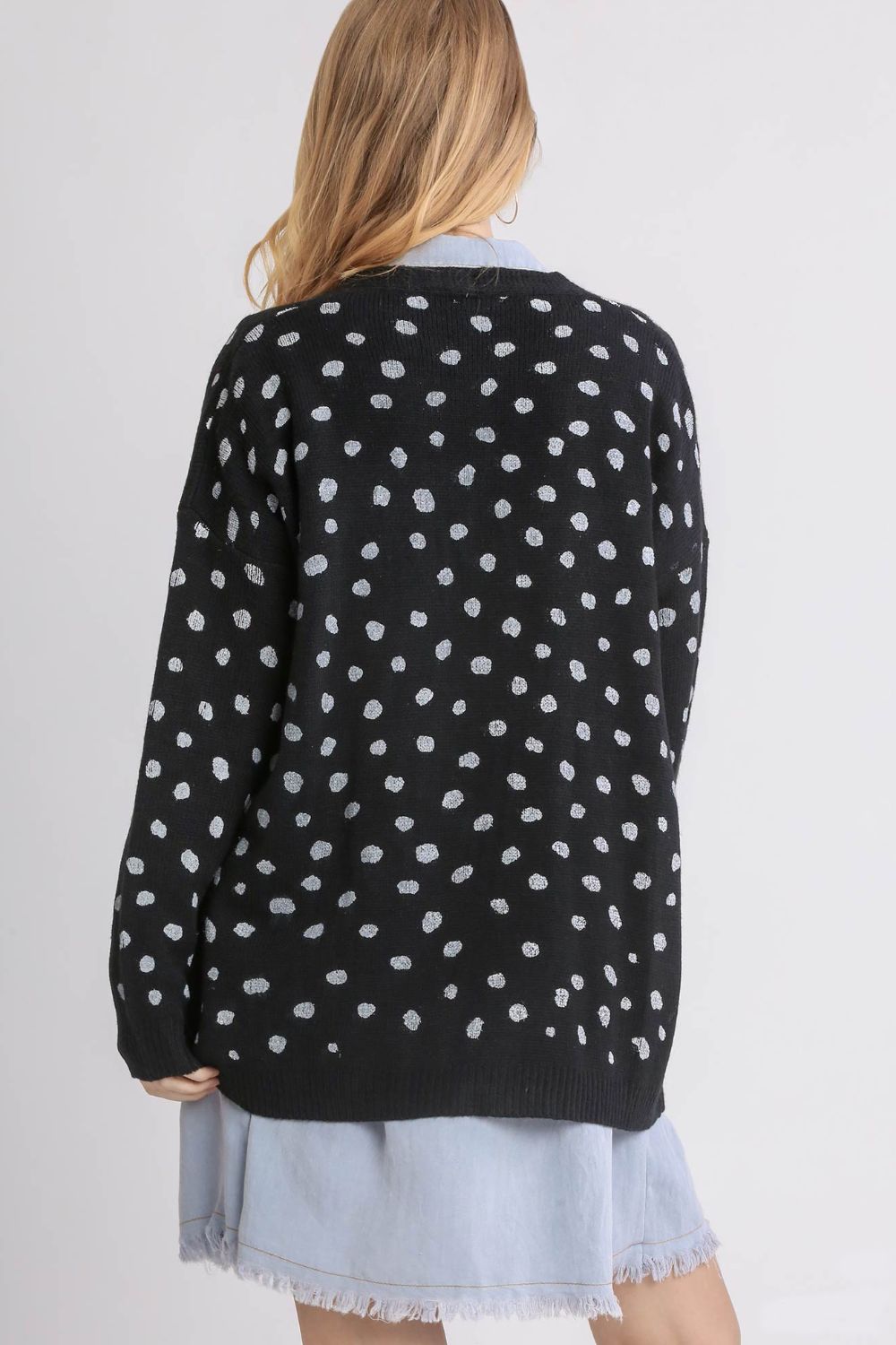 Umgee Polka Dot Open Front Drop Shoulder Cardigan-Very Besty