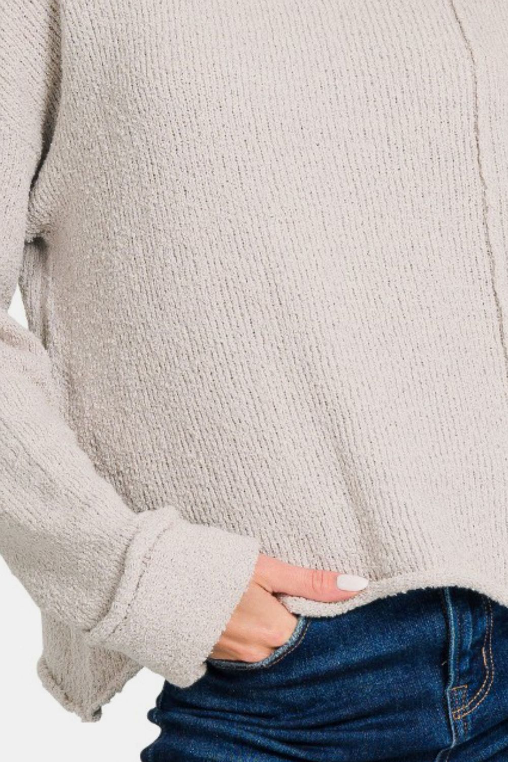 Zenana Asymmetric Hem Drop Shoulder Sweater-Very Besty
