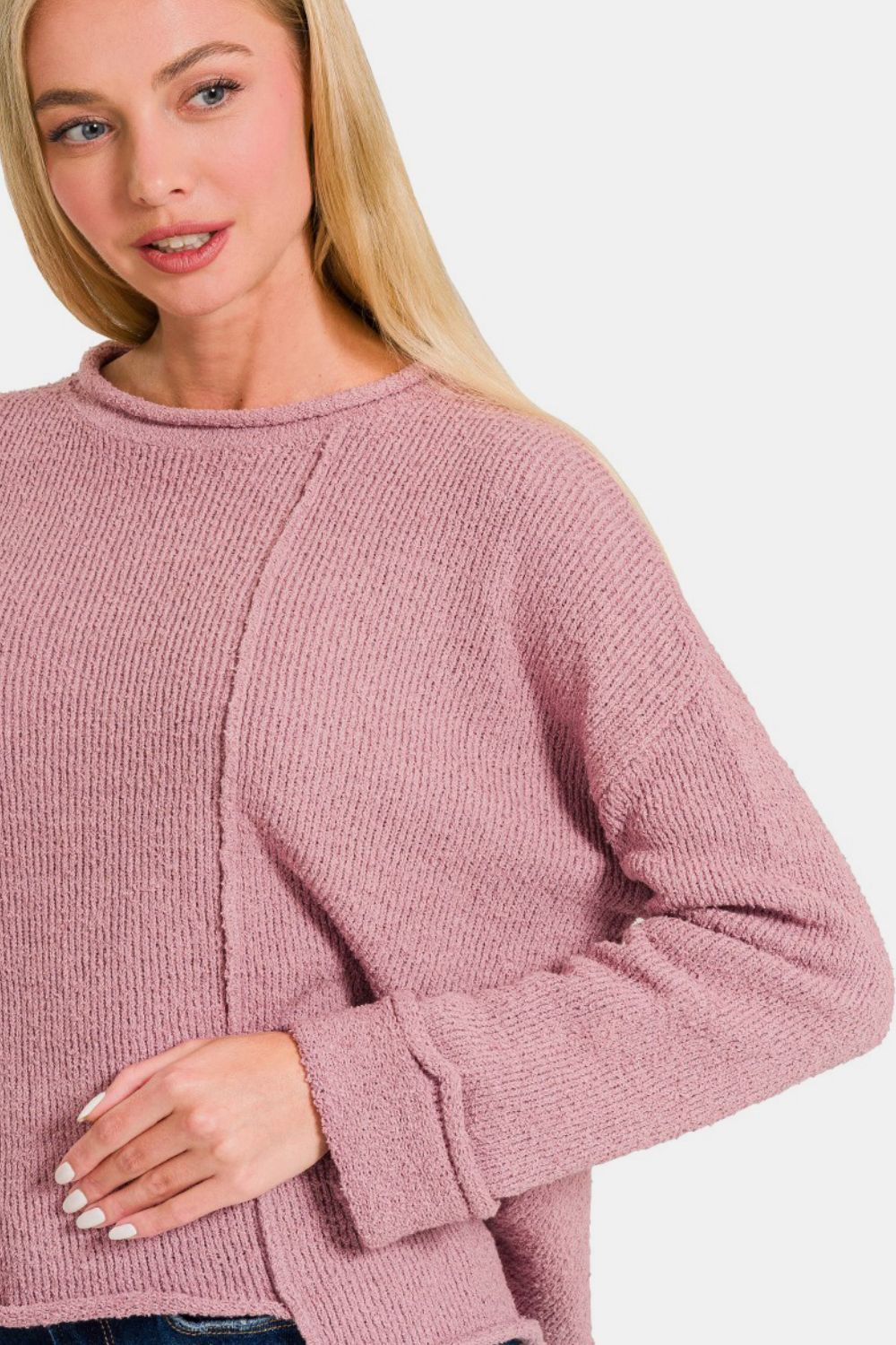 Zenana Asymmetric Hem Drop Shoulder Sweater-Very Besty