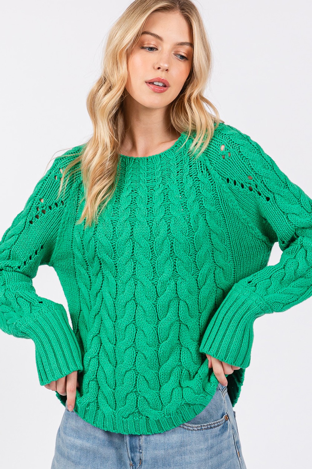 SAGE + FIG Cable-Knit Long Sleeve Sweater-Very Besty