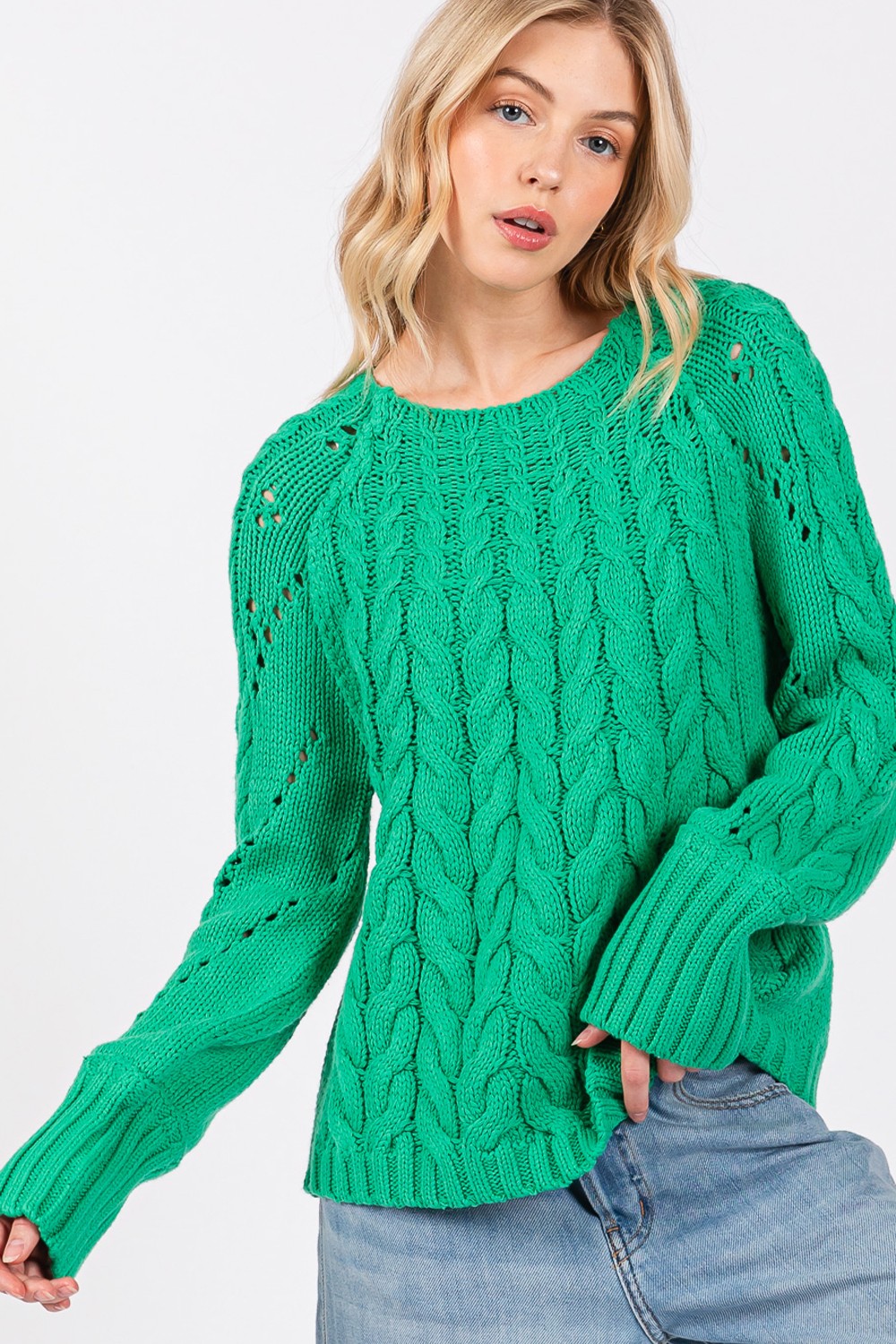 SAGE + FIG Cable-Knit Long Sleeve Sweater-Very Besty