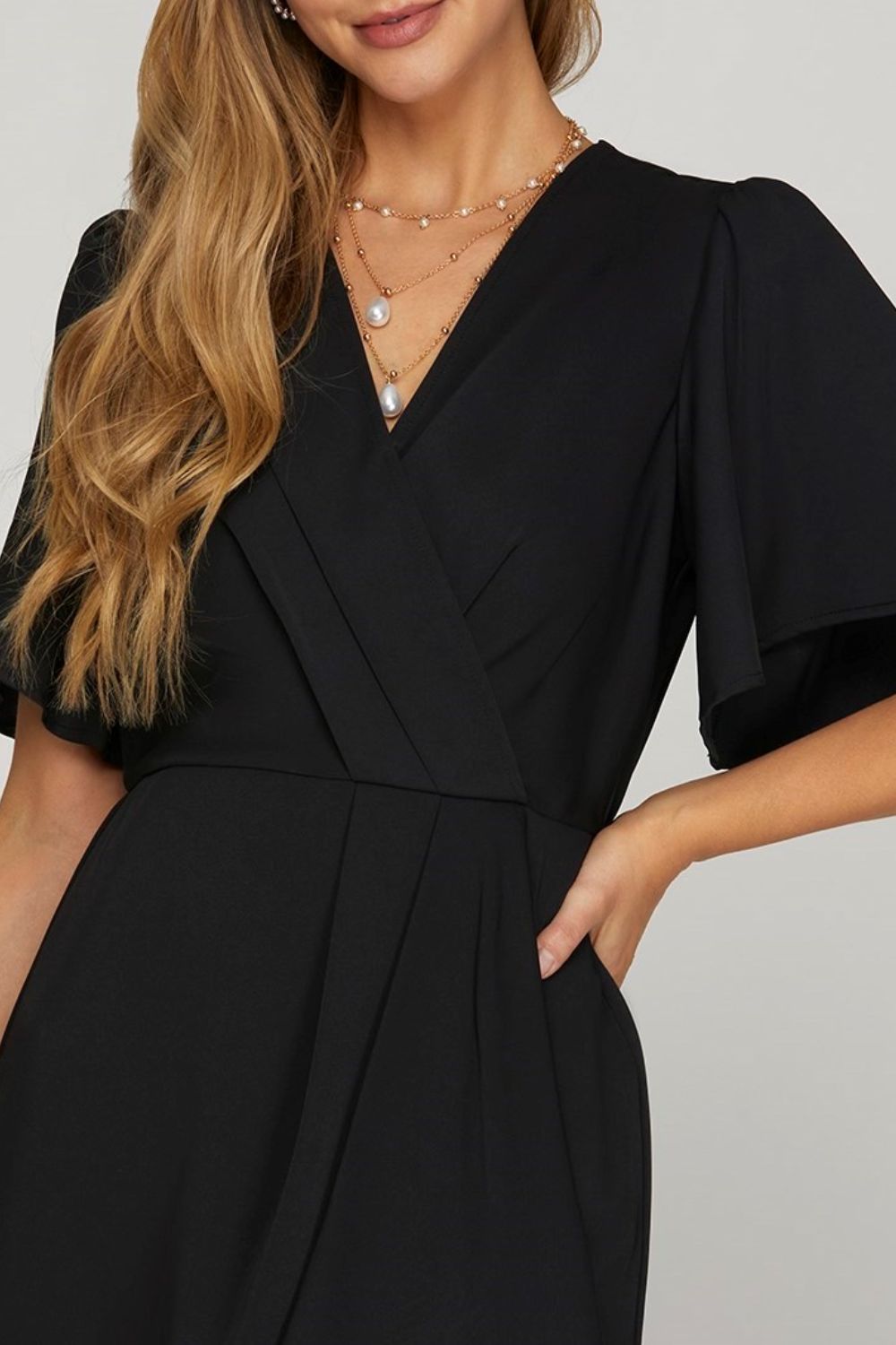 She + Sky Ruffled Surplice Short Flutter Sleeve Mini Dress-Very Besty