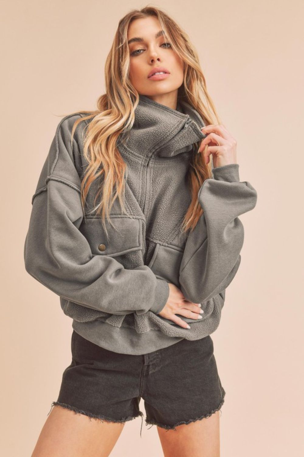 Aemi + Co Exposed Seam Half Zip Sweatshirt with Pockets-Very Besty
