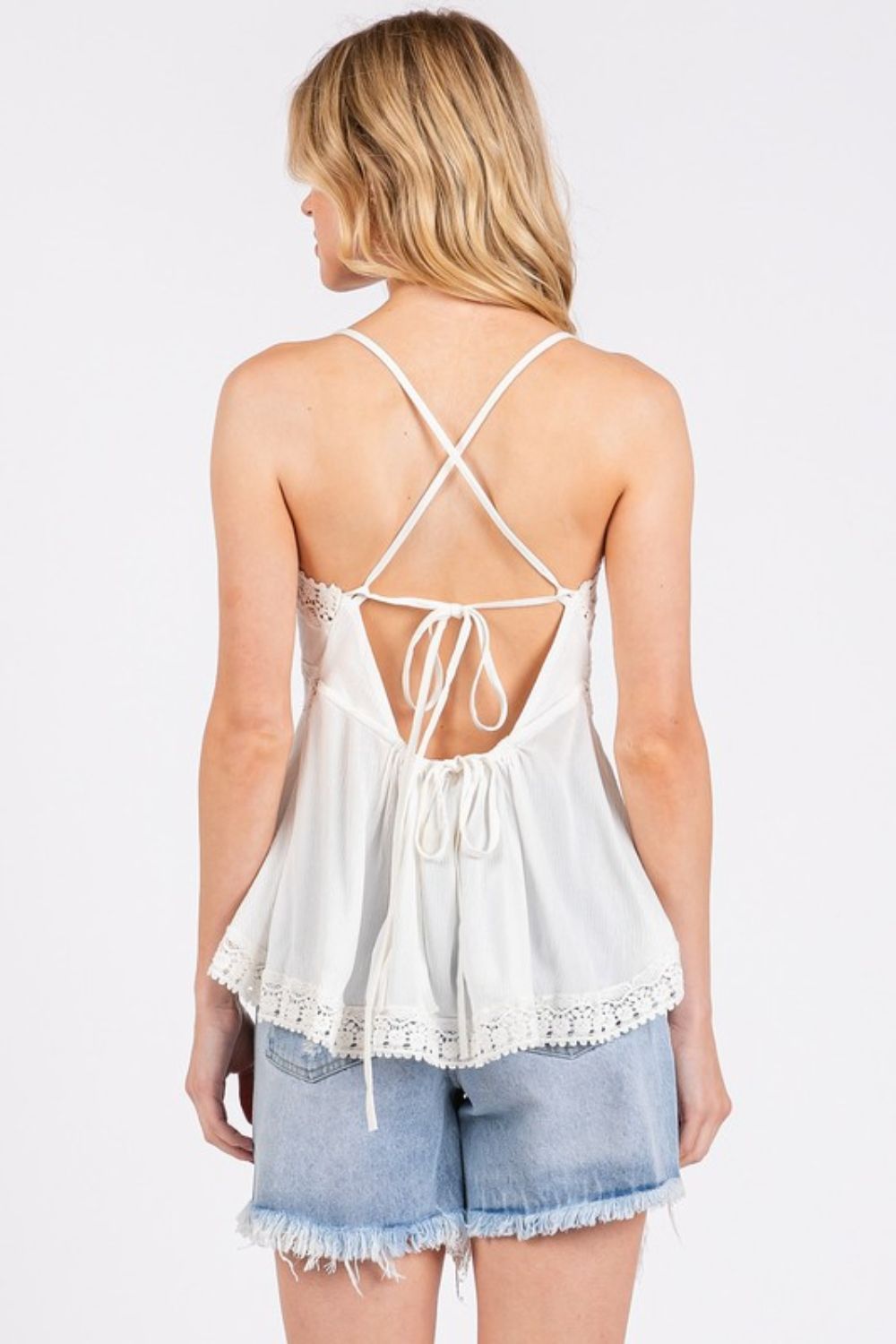 Mittoshop Crisscross Back Lace Detail V-Neck Cami-Very Besty