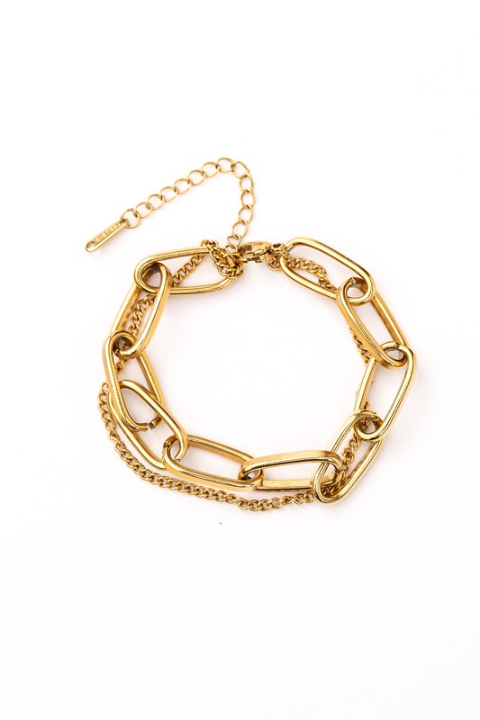 18K STAINLESS STEEL LAYERED PAPERCLIP BRACELET-Very Besty