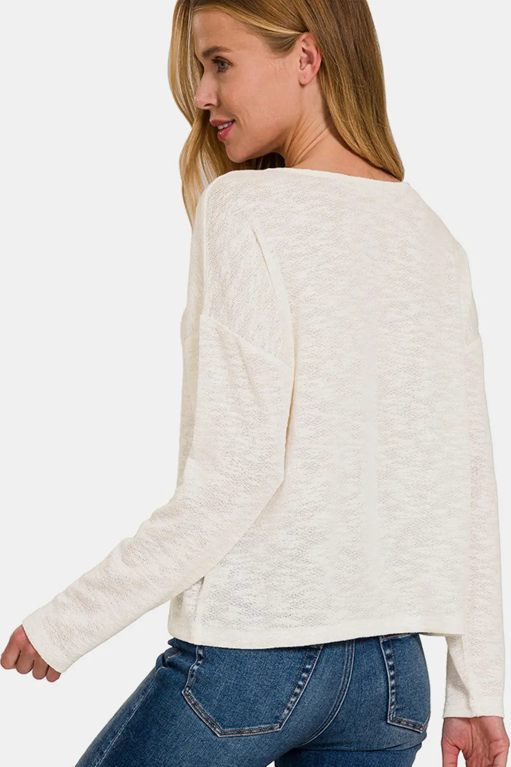 Zenana V-Neck Dropped Shoulder Long Sleeve T-Shirt-Very Besty