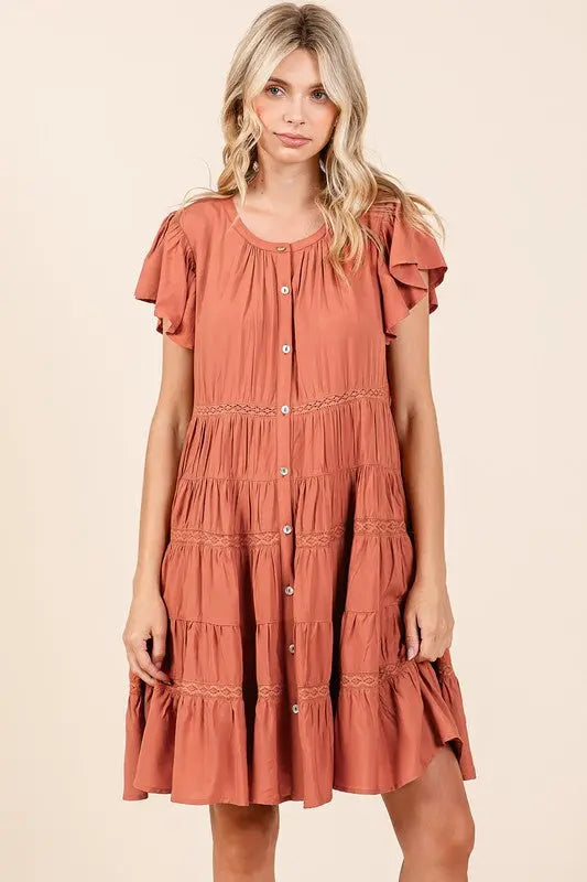 Mittoshop Lace Detail Ruffled Button Down Tiered Dress-Very Besty