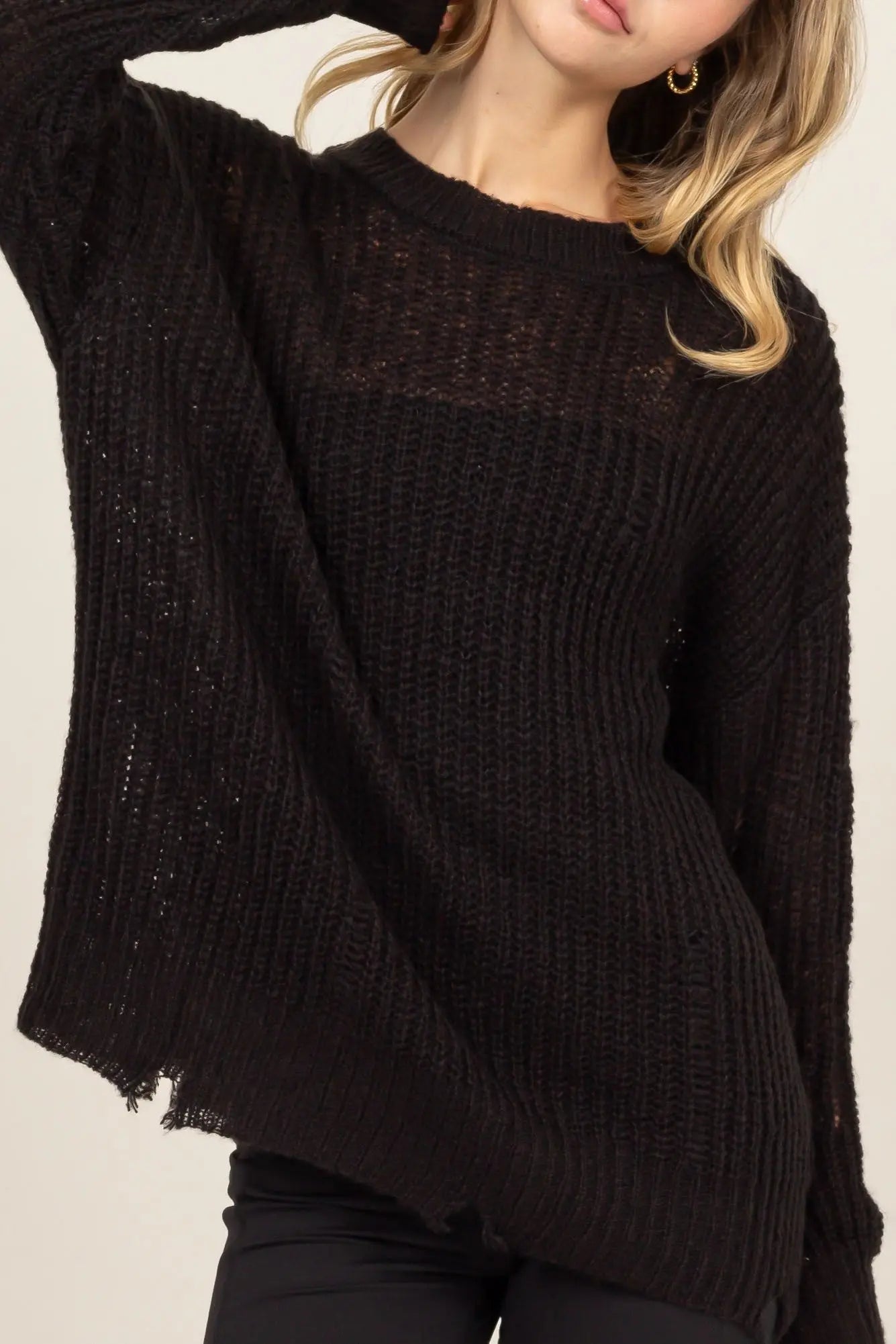 HYFVE Distressed Long Sleeve Knit Top-Very Besty