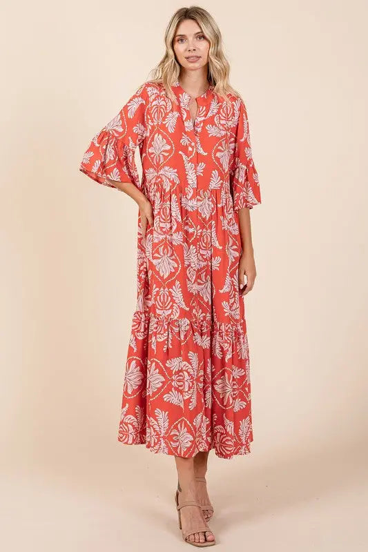 Mittoshop Abstract Leaf Print Tiered Ruffle Dress-Very Besty
