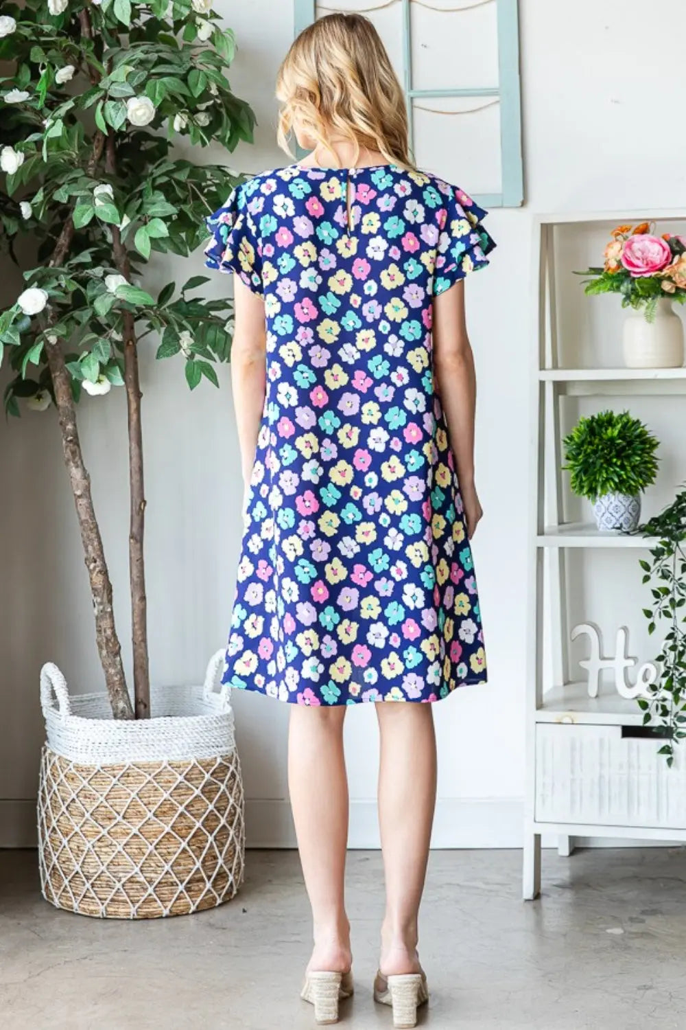 Heimish Full Size Floral Ruffled Short Sleeve Dress with Pockets-Very Besty
