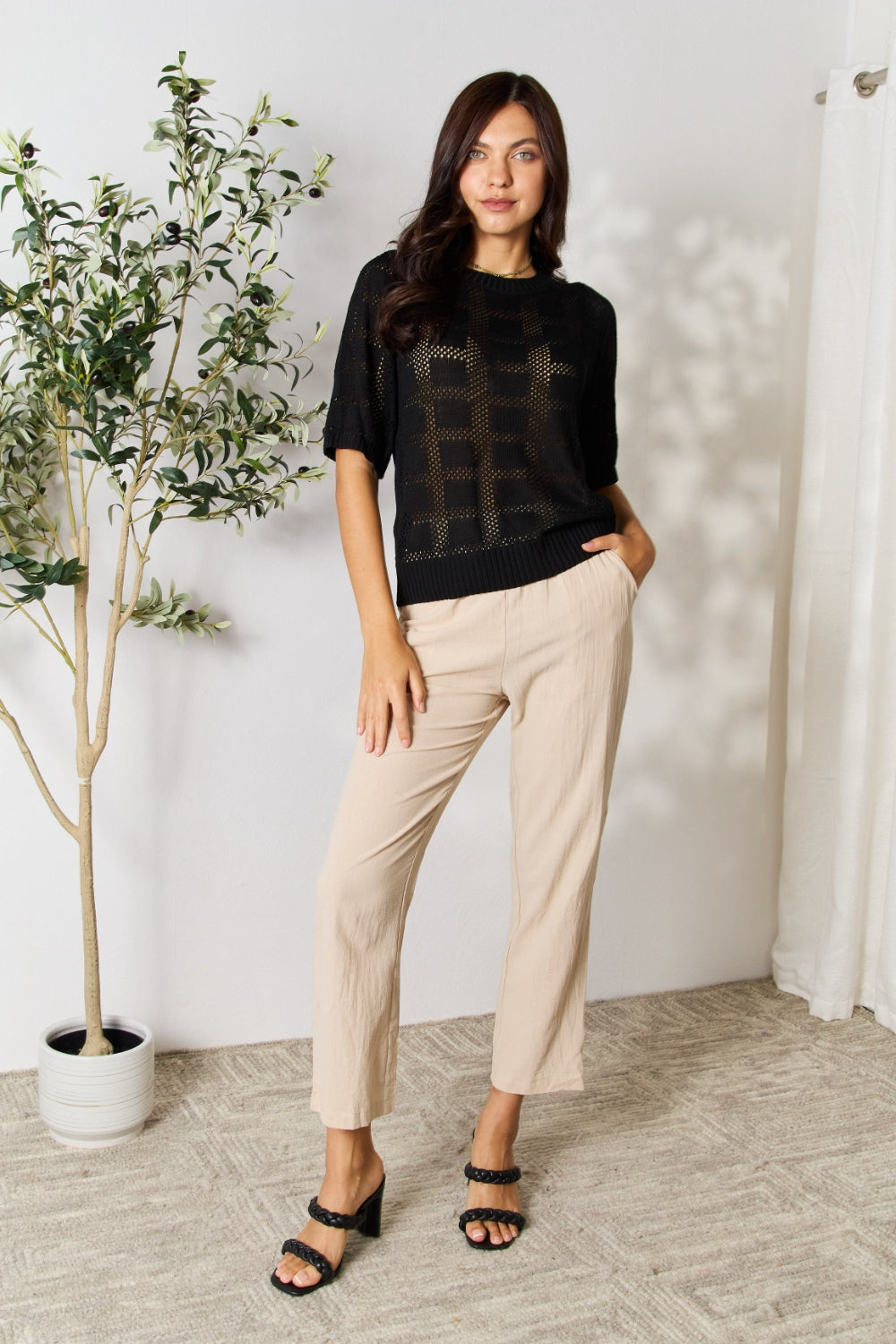 Mandy Ribbed Trim Round Neck Knit Top-Very Besty