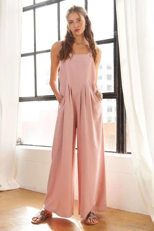 ADORA Square Neck Wide Leg Overalls with Pockets-Very Besty