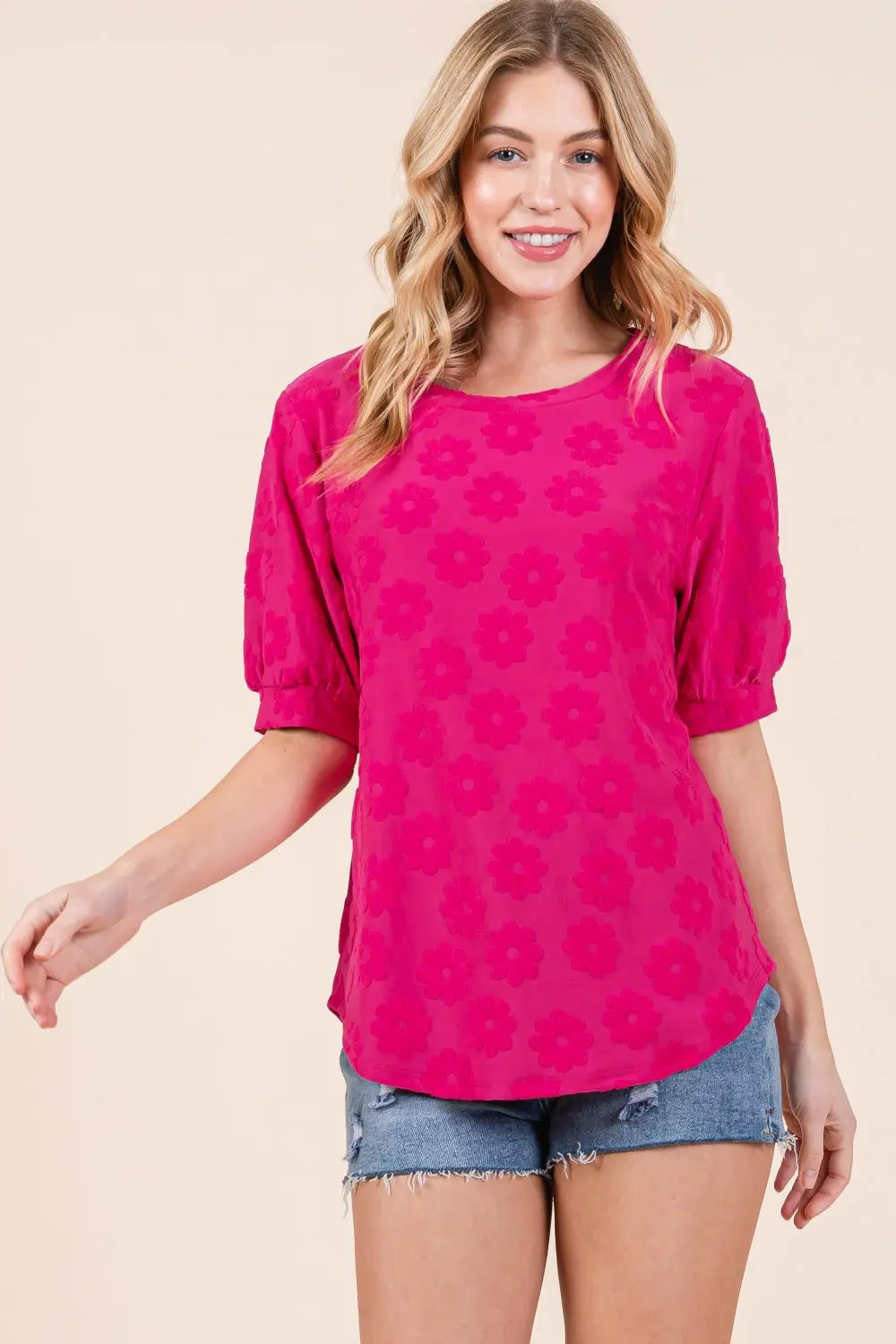 BOMBOM Textured Floral Pattern Top-Very Besty