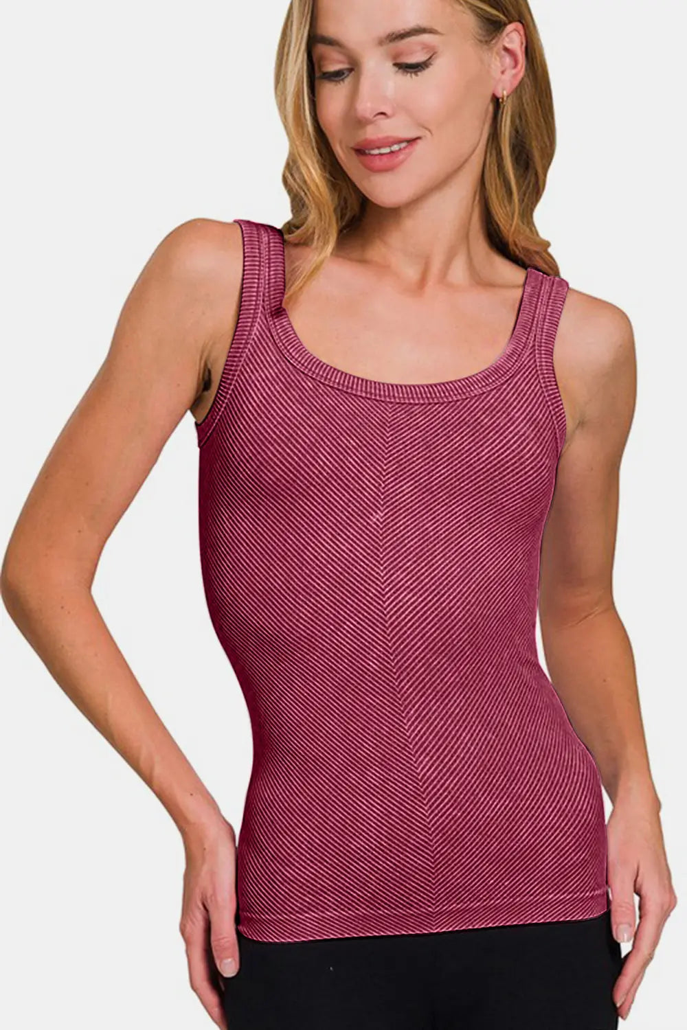 Zenana Ribbed Scoop Neck Tank-Very Besty