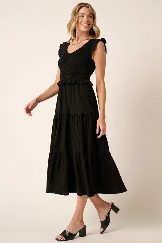 Mittoshop Smocked Ruffled Tiered Midi Dress-Very Besty