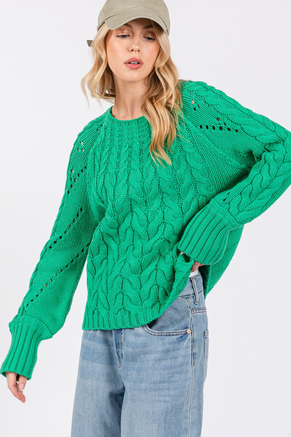 SAGE + FIG Cable-Knit Long Sleeve Sweater-Very Besty