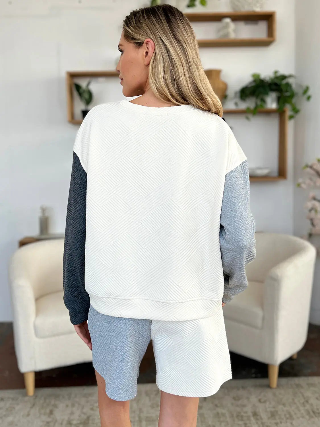 Double Take Full Size Contrast Drop Shoulder Top and Shorts Set-Very Besty