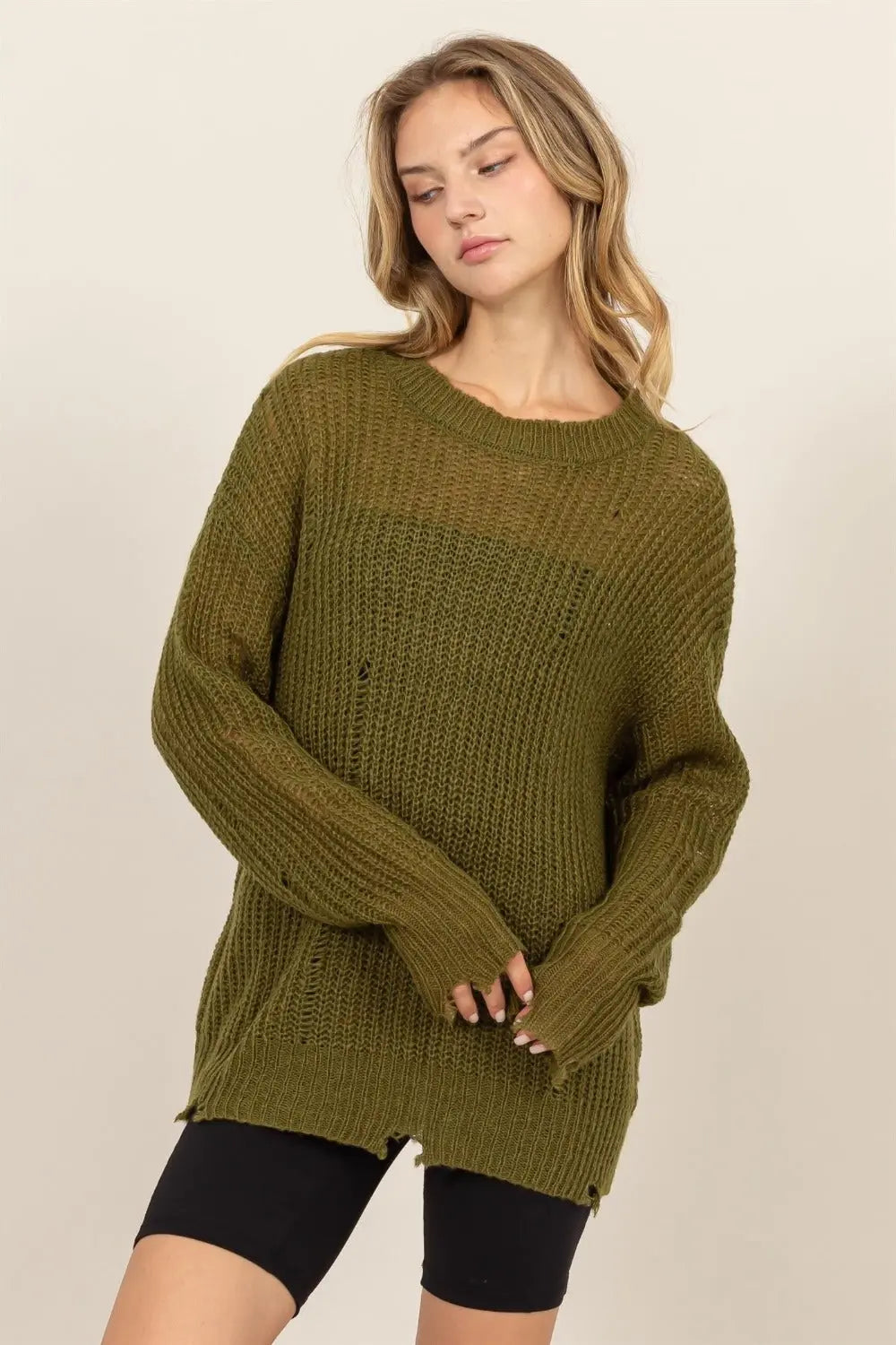 HYFVE Distressed Long Sleeve Knit Top-Very Besty