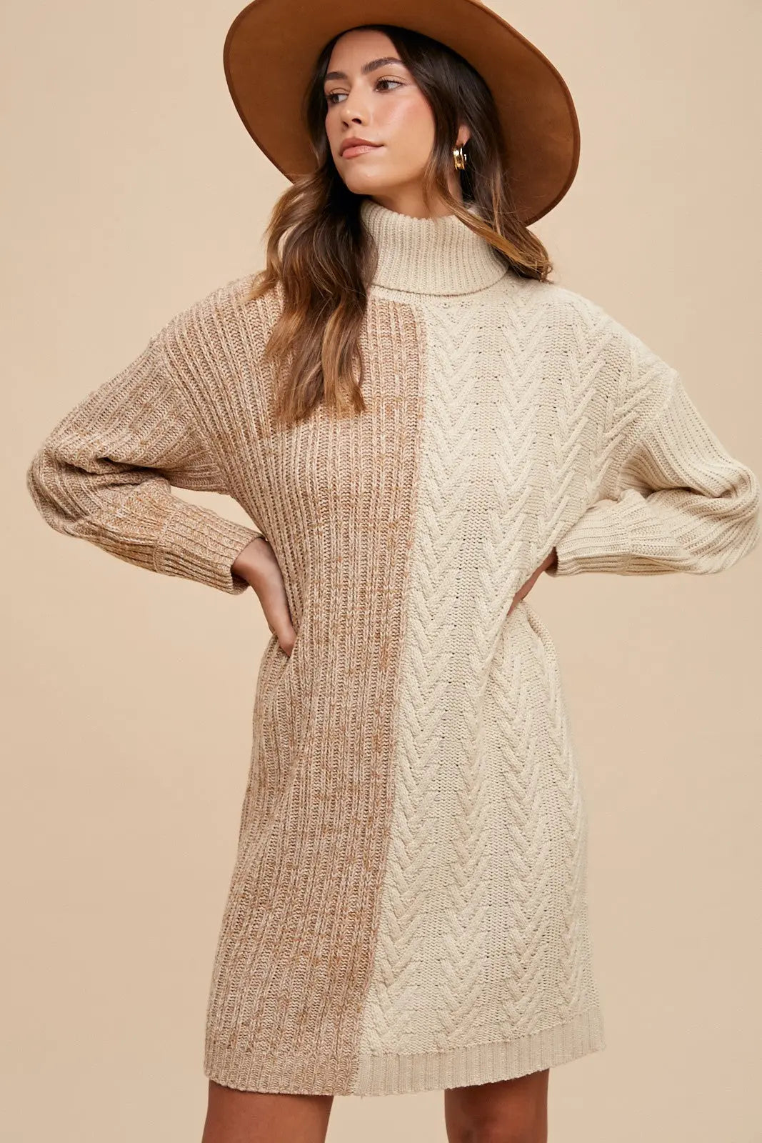 Annie Wear Color Block Turtleneck Sweater Dress-Very Besty