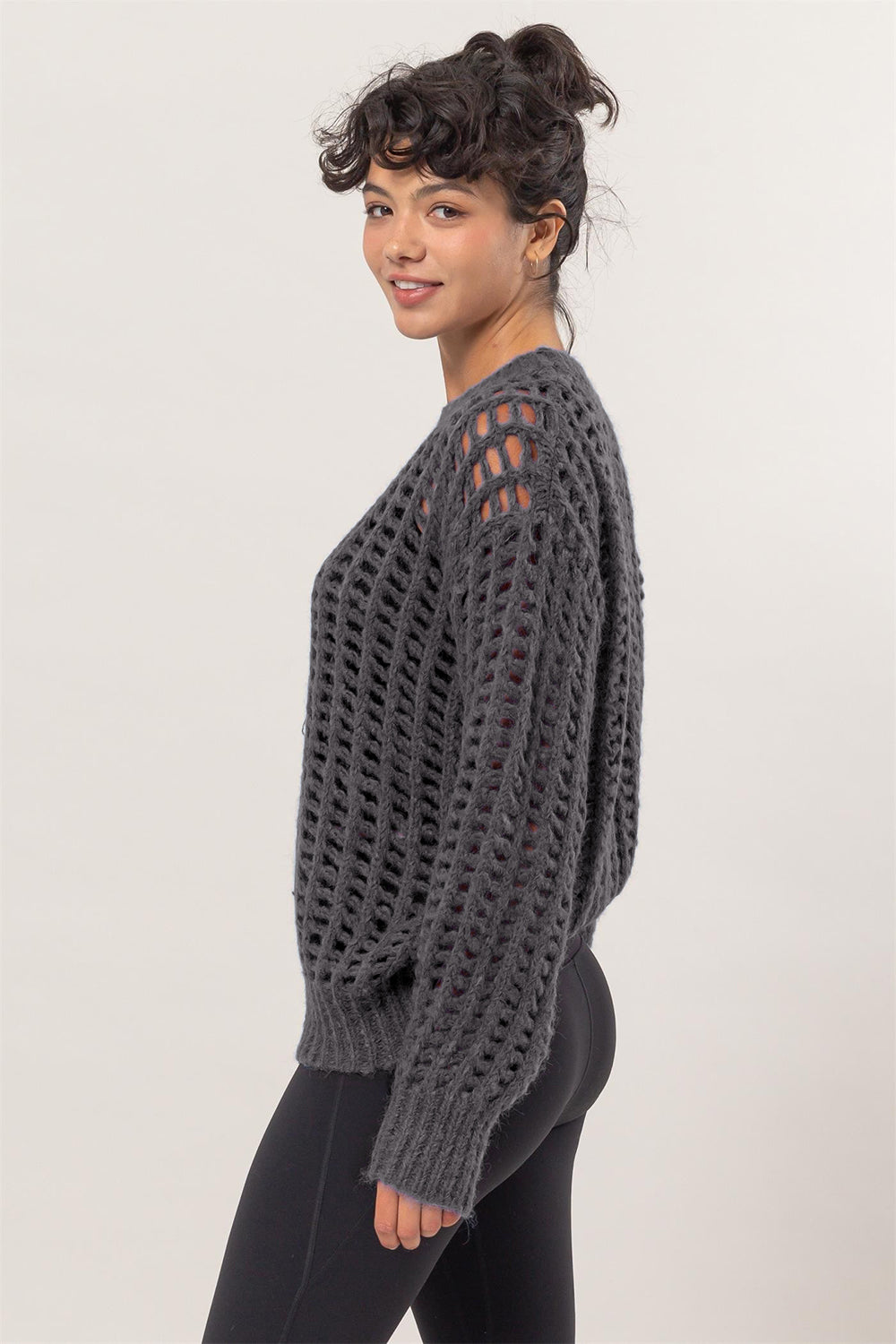 HYFVE Openwork Round Neck Long Sleeve Knit Cover Up-Very Besty
