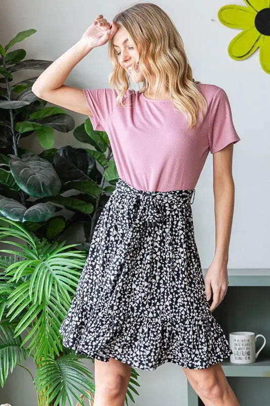 Heimish Full Size Short Sleeve Solid And Animal Print Mini Dress Plus Size-Very Besty