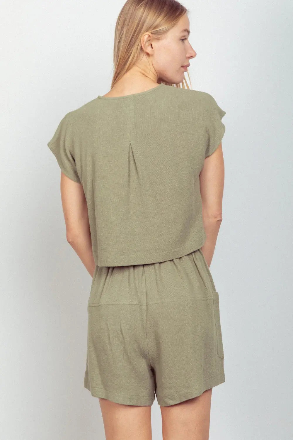 VERY J Woven Cropped Top & Waist Tie Shorts Set-Very Besty