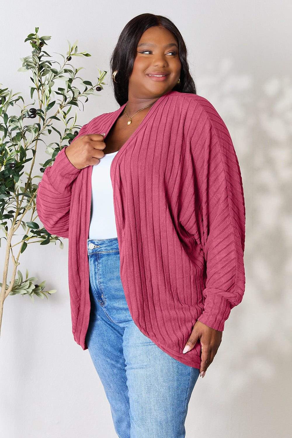 Basic Bae Full Size Ribbed Cocoon Cardigan-Very Besty