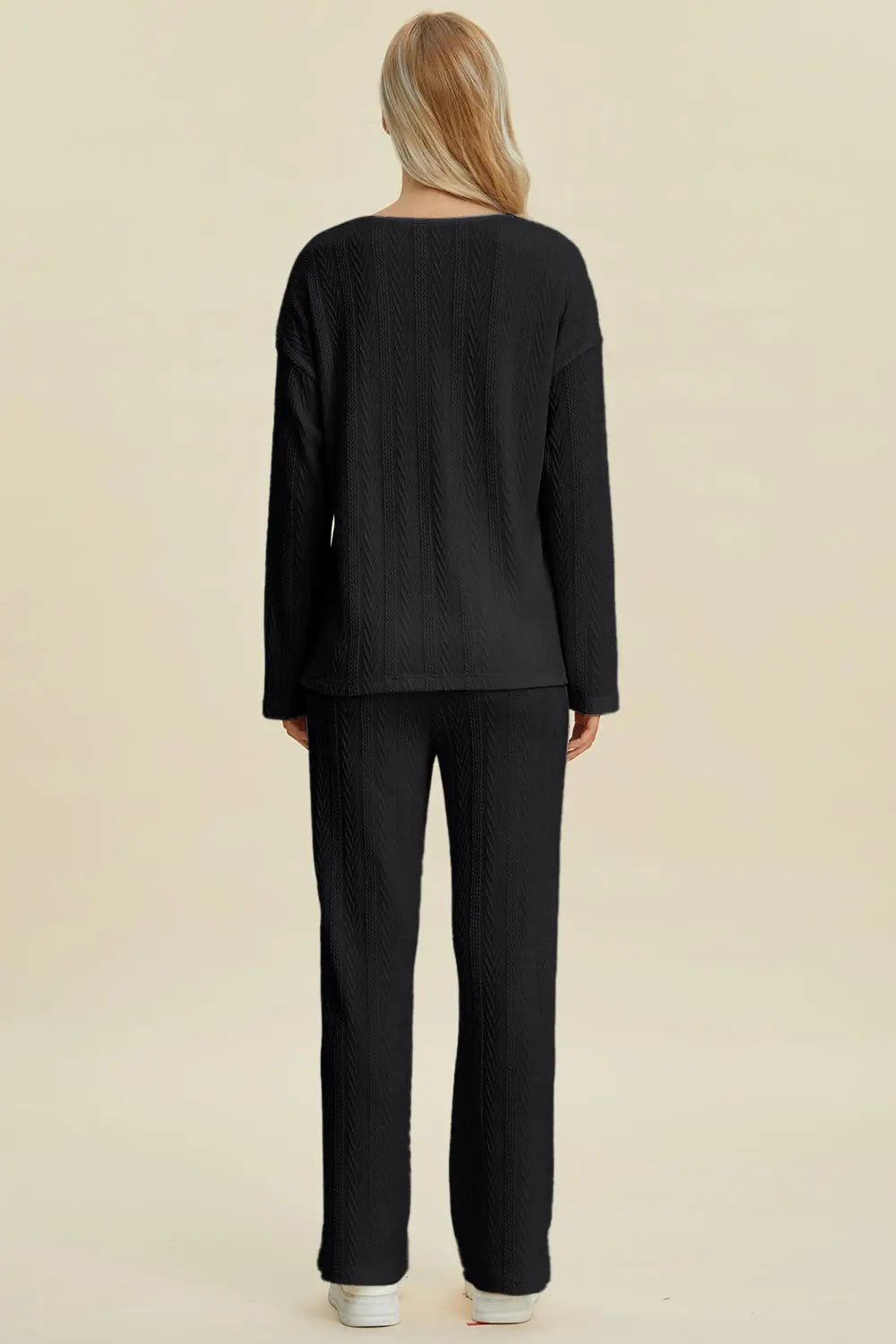 Double Take Full Size Cable-Knit Long Sleeve Top and Pants Set-Very Besty