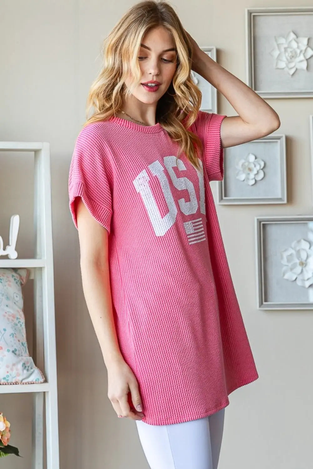 Heimish Full Size USA Graphic Short Sleeve Ribbed Top-Very Besty