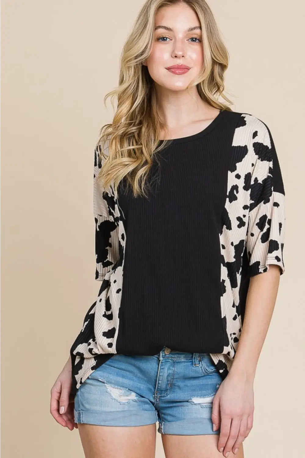 BOMBOM Rodeo Love Ribbed Animal Contrast Tee-Very Besty