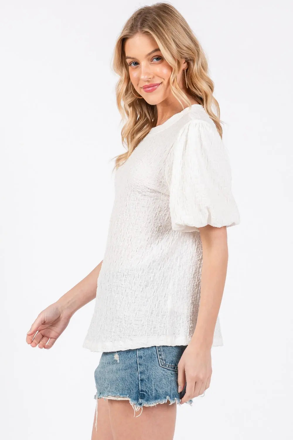 Ces Femme Textured Puff Sleeve Top-Very Besty