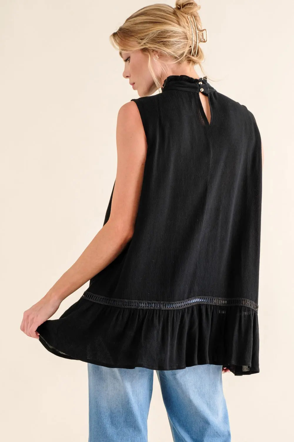 And The Why Lace Detail Sleeveless Ruffled Top-Very Besty