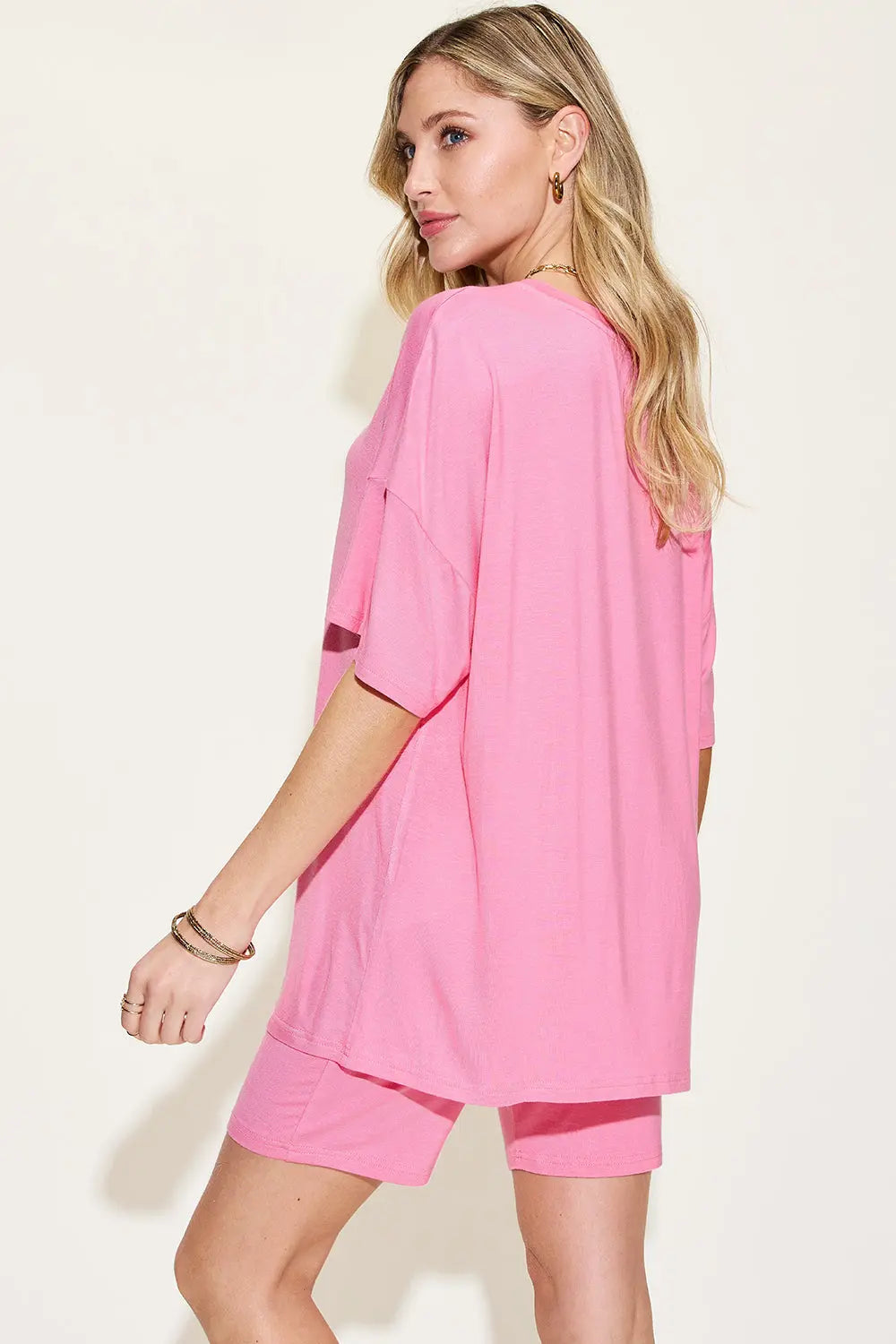 Basic Bae Full Size V-Neck Drop Shoulder T-Shirt and Shorts Set-Very Besty