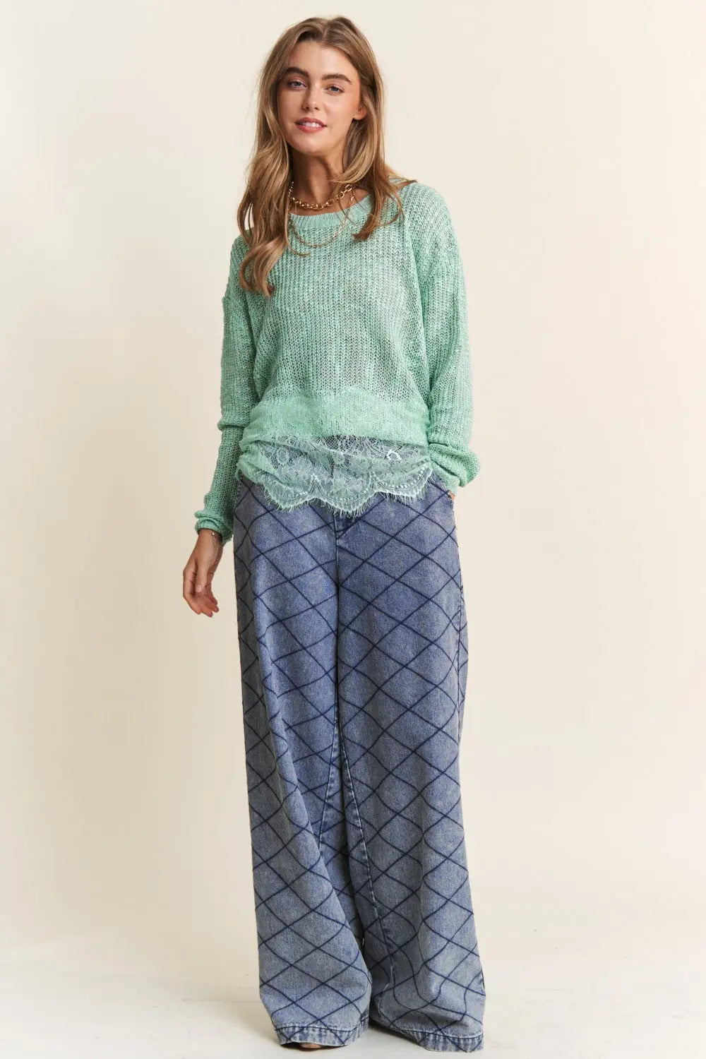 J.NNA Lace Detail Long Sleeve Knit Top-Very Besty