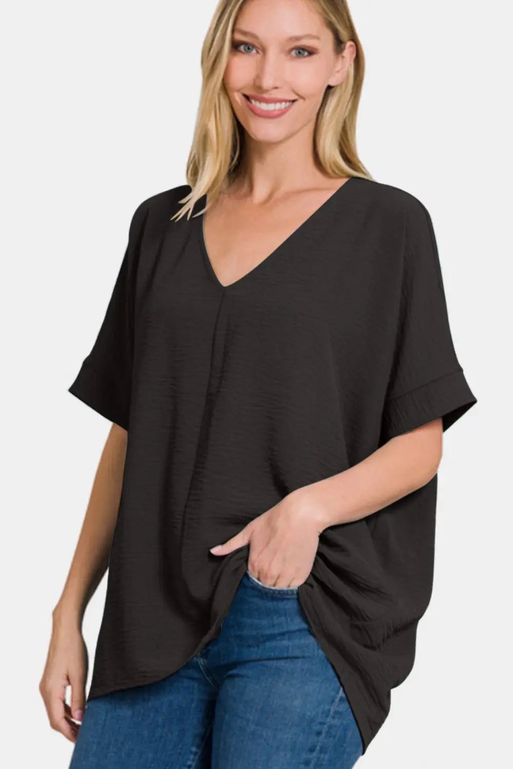 Zenana Full Size V-Neck Short Sleeve Top-Very Besty