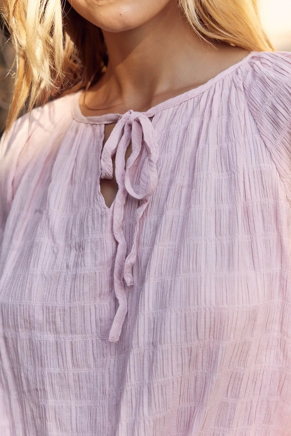In February Textured Tie Neck Blouse-Very Besty