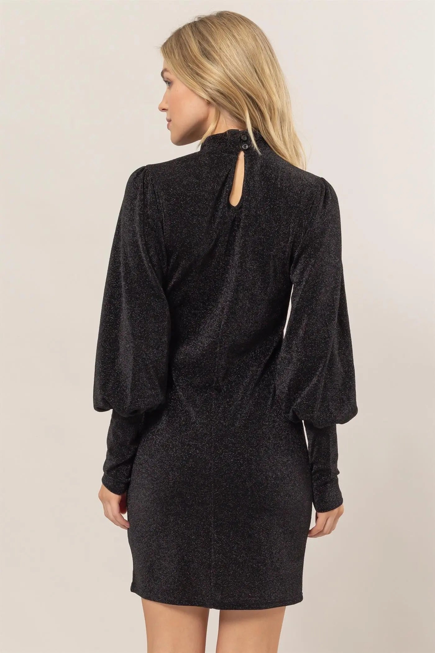 HYFVE Glitter Mock Neck Long Sleeve Mini Dress-Very Besty