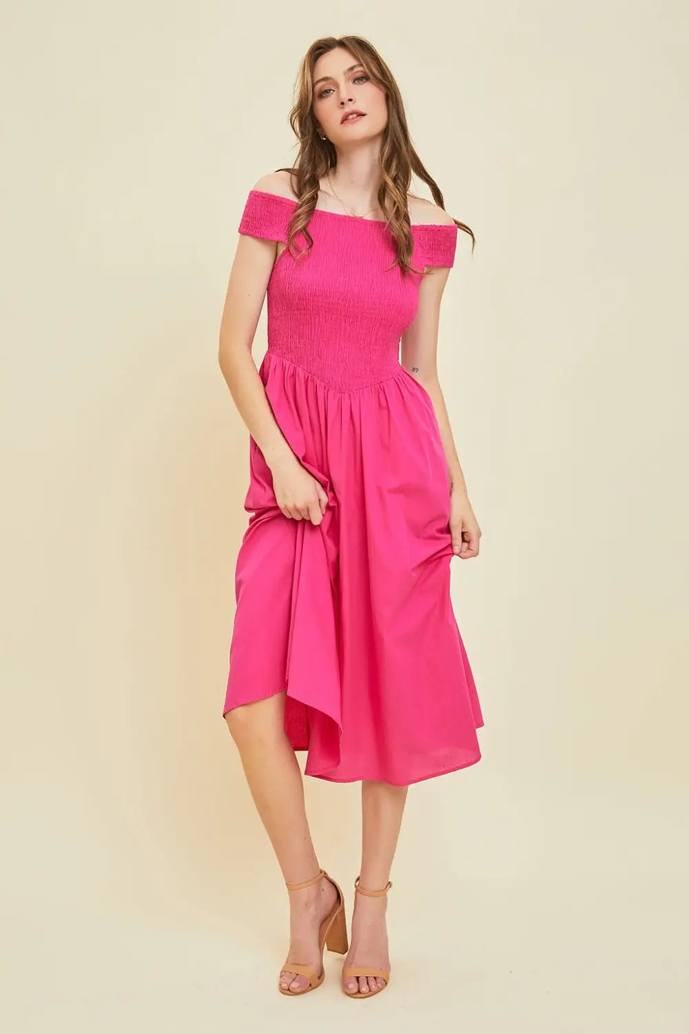 HEYSON Off-Shoulder Smocked Midi Dress-Very Besty