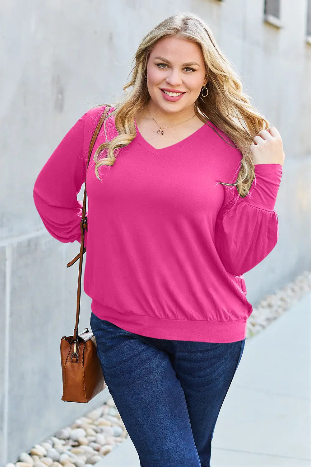 Basic Bae Full Size V-Neck Lantern Sleeve Top-Very Besty