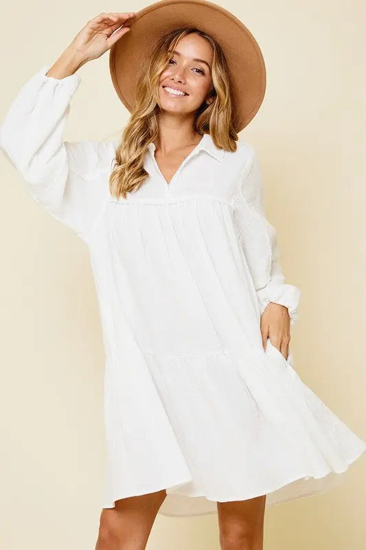 Ces Femme Johnny Collar Balloon Sleeve Mini Dress-Very Besty