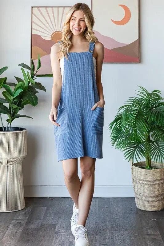Heimish Full Size Ribbed Sleeveless Mini Tank Dress Plus Size-Very Besty