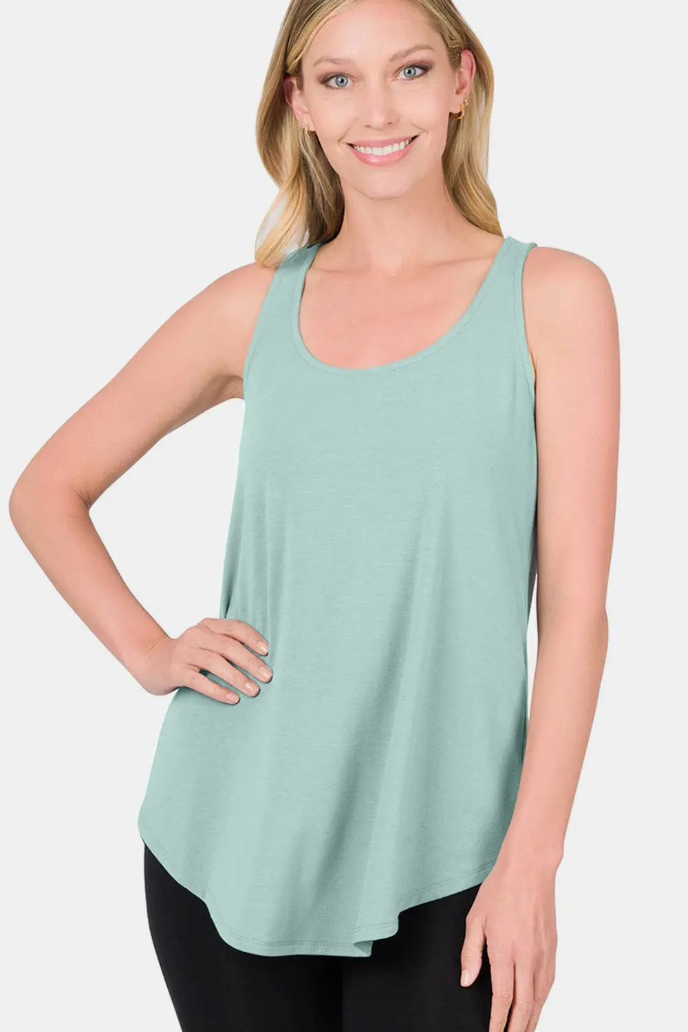 Zenana Round Neck Curved Hem Tank-Very Besty