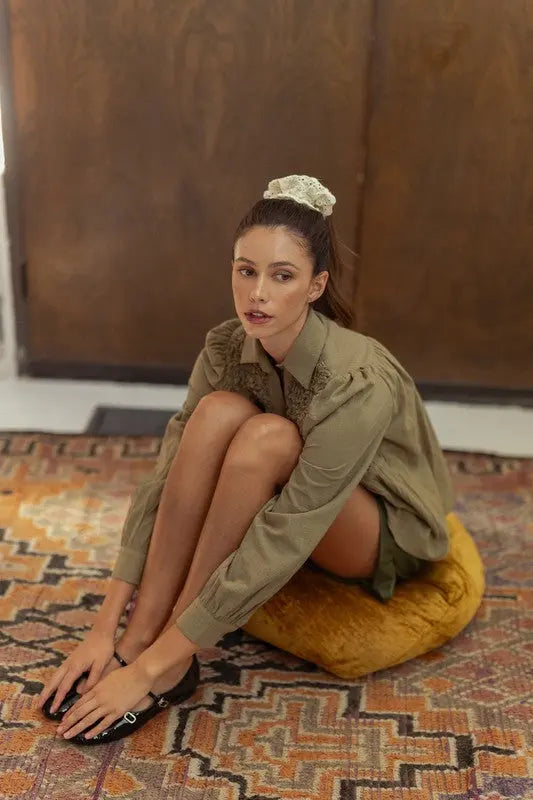 Annie Wear Smocked Front Long Sleeve Babydoll Blouse-Very Besty