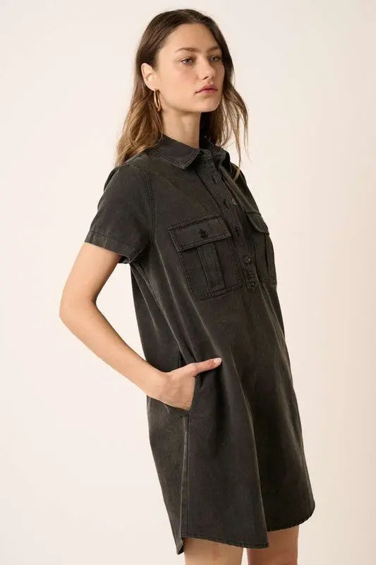 Mittoshop Button Detail Collared Neck Short Sleeve Shirt Dress-Very Besty