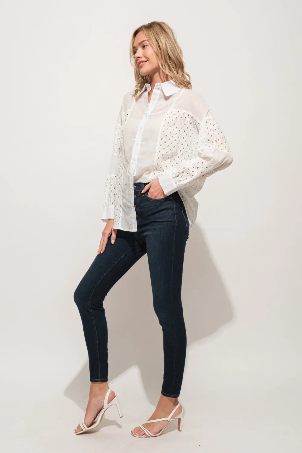 And The Why Eyelet Long Sleeve Button Down Shirt-Very Besty