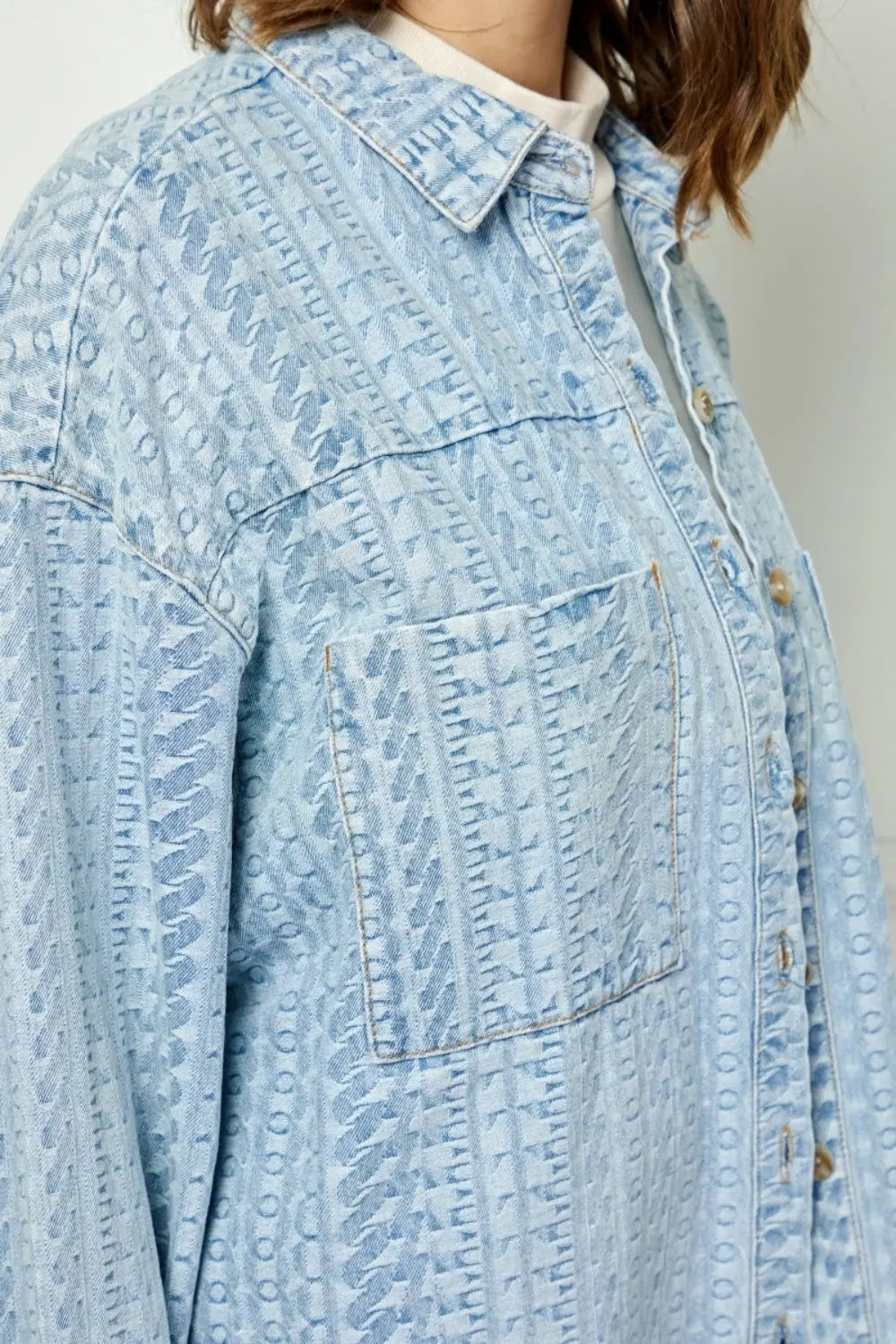 Veveret Button Up Dropped Shoulder Denim Top-Very Besty