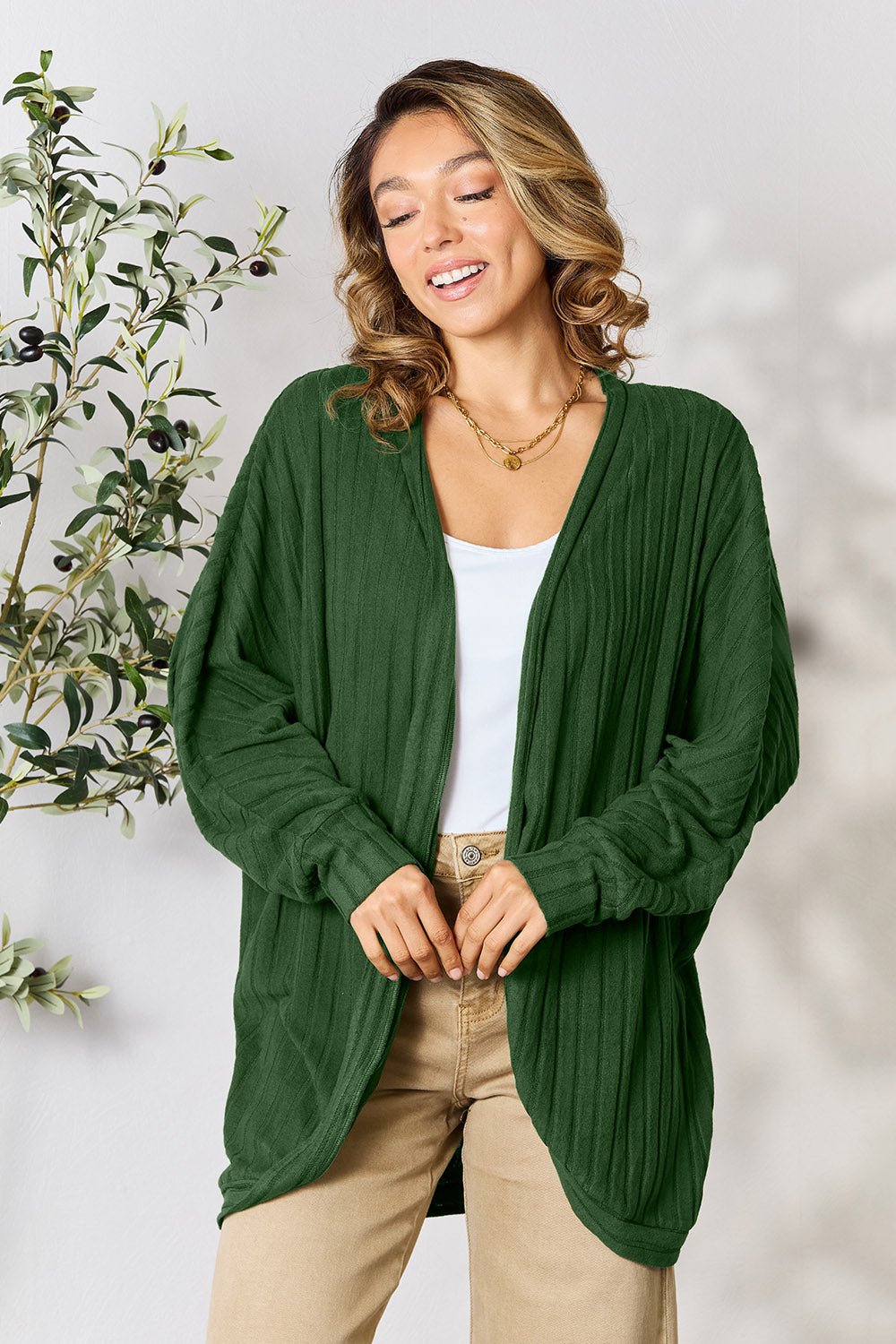 Basic Bae Full Size Ribbed Cocoon Cardigan-Very Besty