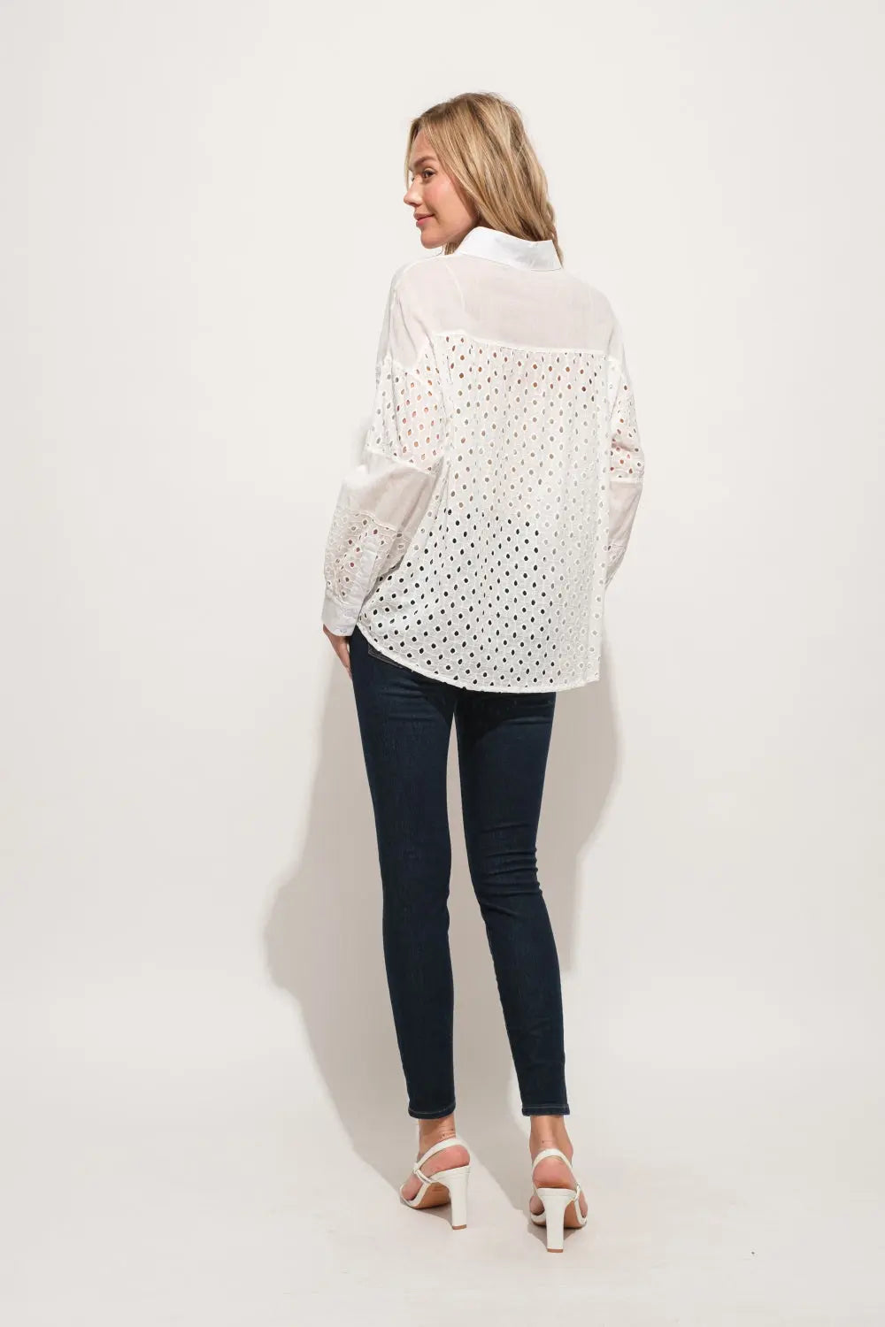 And The Why Eyelet Long Sleeve Button Down Shirt-Very Besty